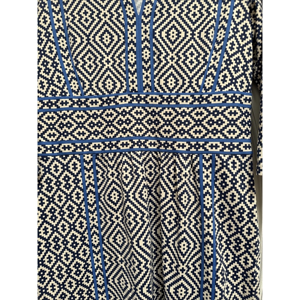 J. McLaughlin A Line V Neck 3/4 Sleeve Side Zip Dress Sz M Blue Geometric Nylon - Picture 3 of 10